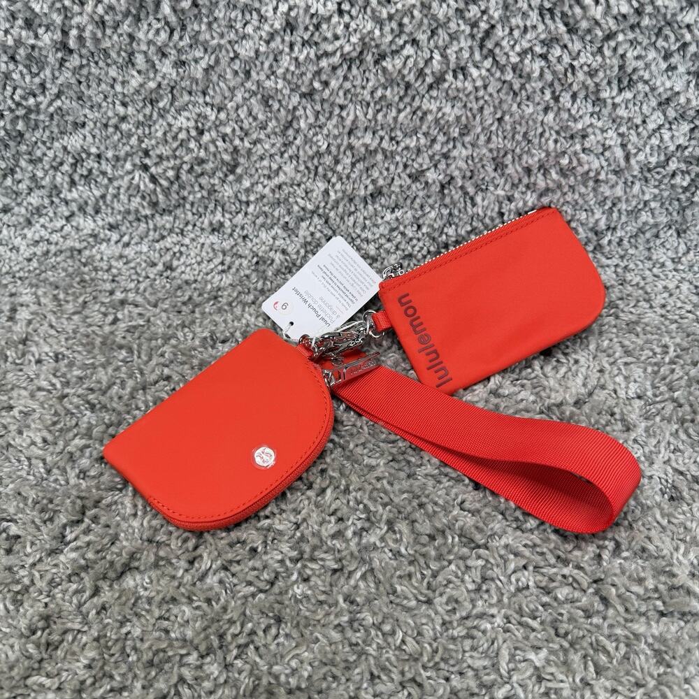 Lululemon Dual Pouch Wristlet Red Silver Hardware Logo NWT